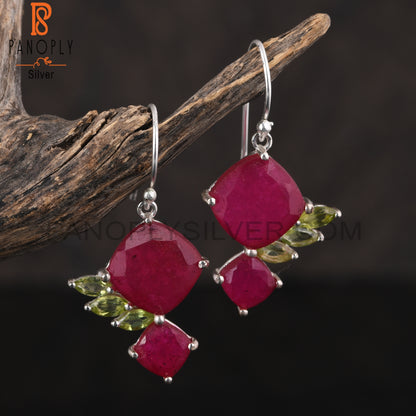 Peridot & Ruby 925 Sterling Silver Women’s Earrings