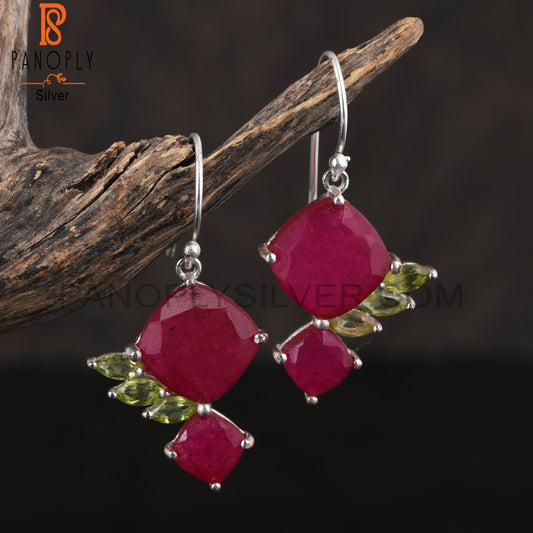 Peridot & Ruby 925 Sterling Silver Women’s Earrings