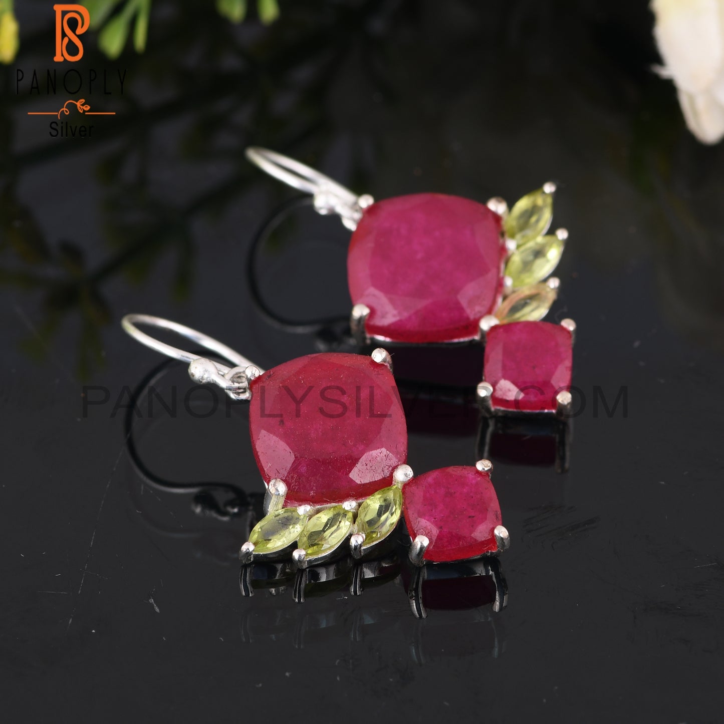 Peridot & Ruby 925 Sterling Silver Women’s Earrings