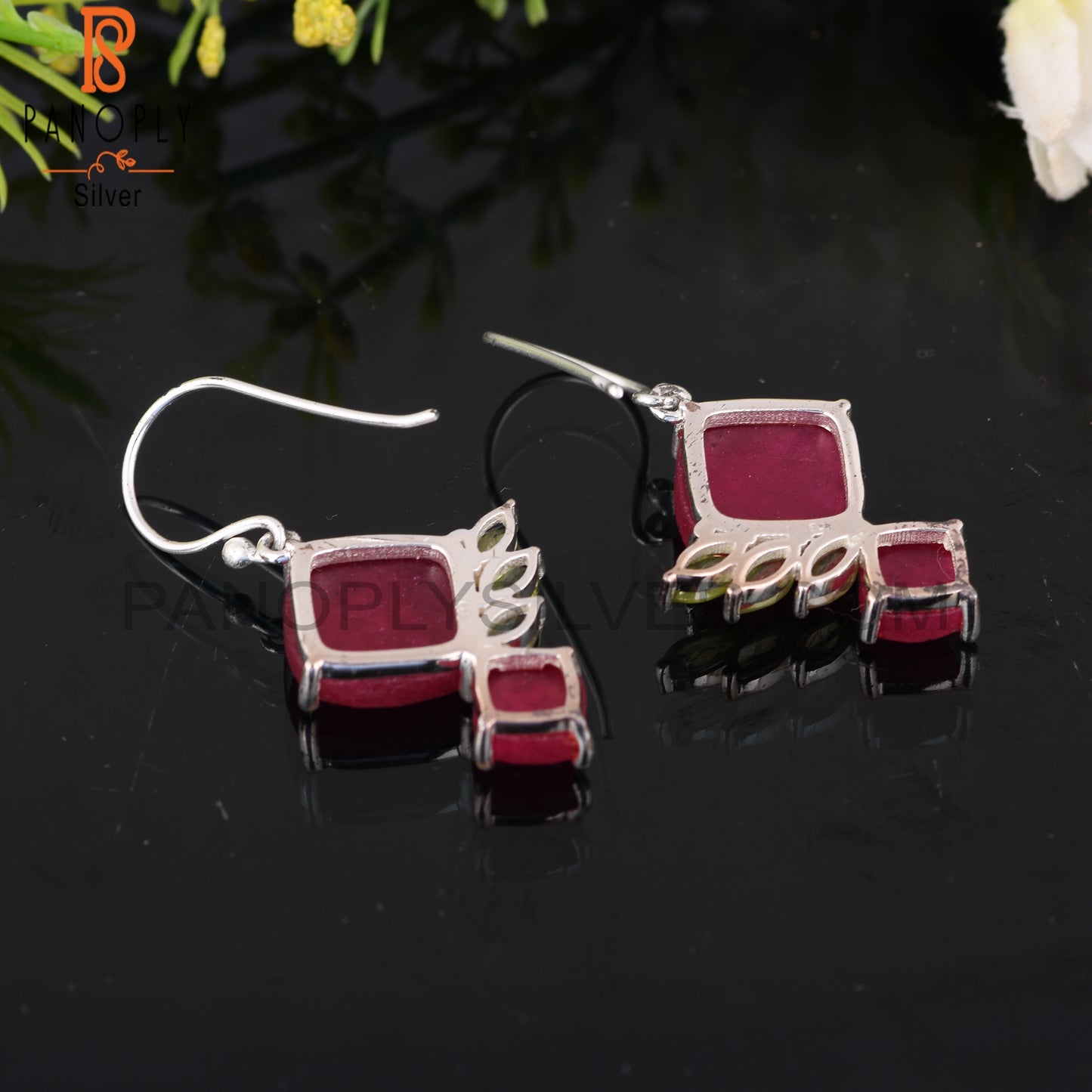 Peridot & Ruby 925 Sterling Silver Women’s Earrings