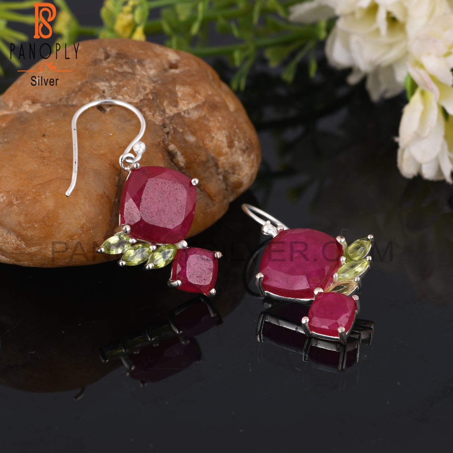 Peridot & Ruby 925 Sterling Silver Women’s Earrings