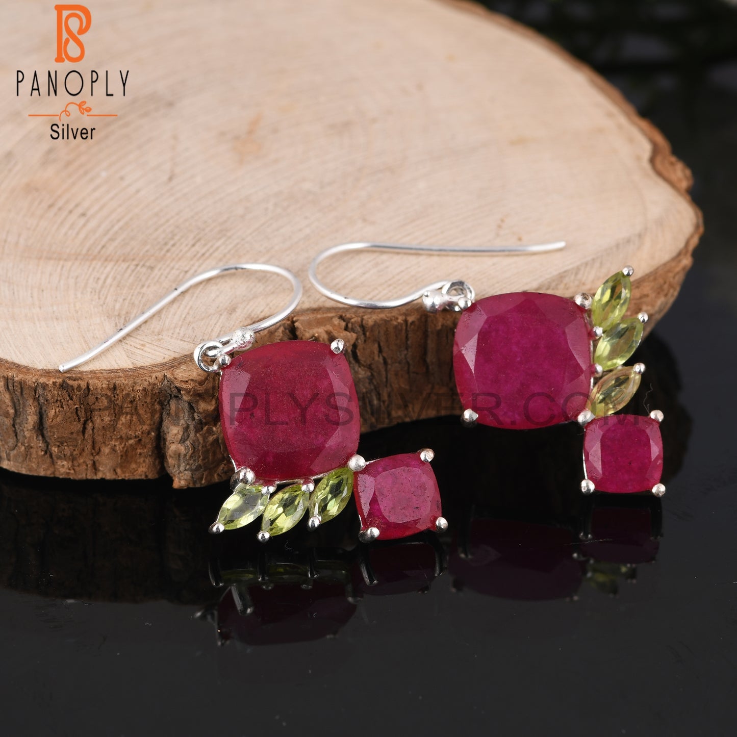 Peridot & Ruby 925 Sterling Silver Women’s Earrings