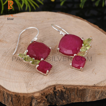 Peridot & Ruby 925 Sterling Silver Women’s Earrings