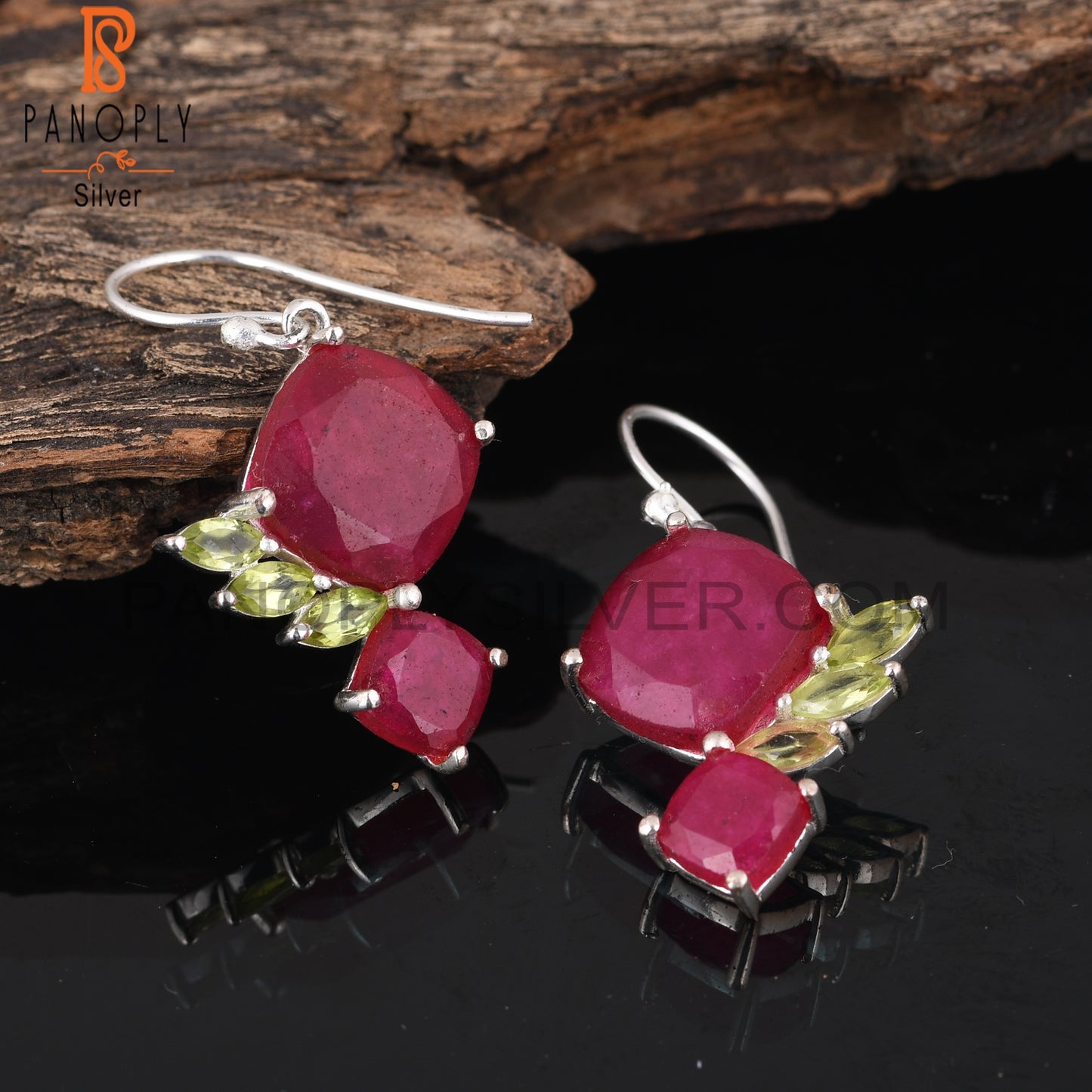 Peridot & Ruby 925 Sterling Silver Women’s Earrings
