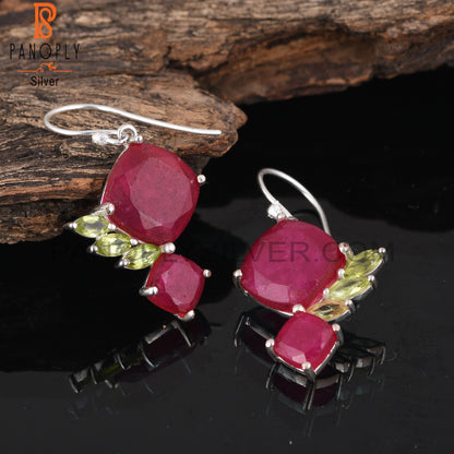 Peridot & Ruby 925 Sterling Silver Women’s Earrings