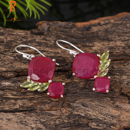 Peridot & Ruby 925 Sterling Silver Women’s Earrings