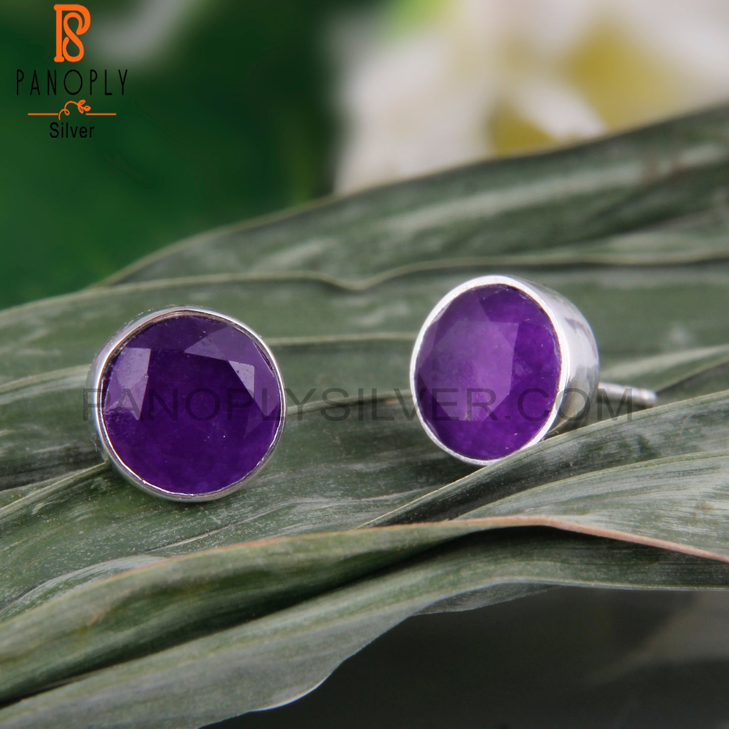 Aventurine Amethyst Quartz 925 Silver Stud Earrings