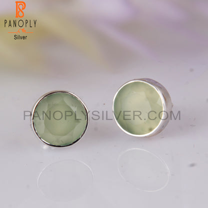 Prehnite Chalcedony Round 925 Sterling Silver Studs Earrings