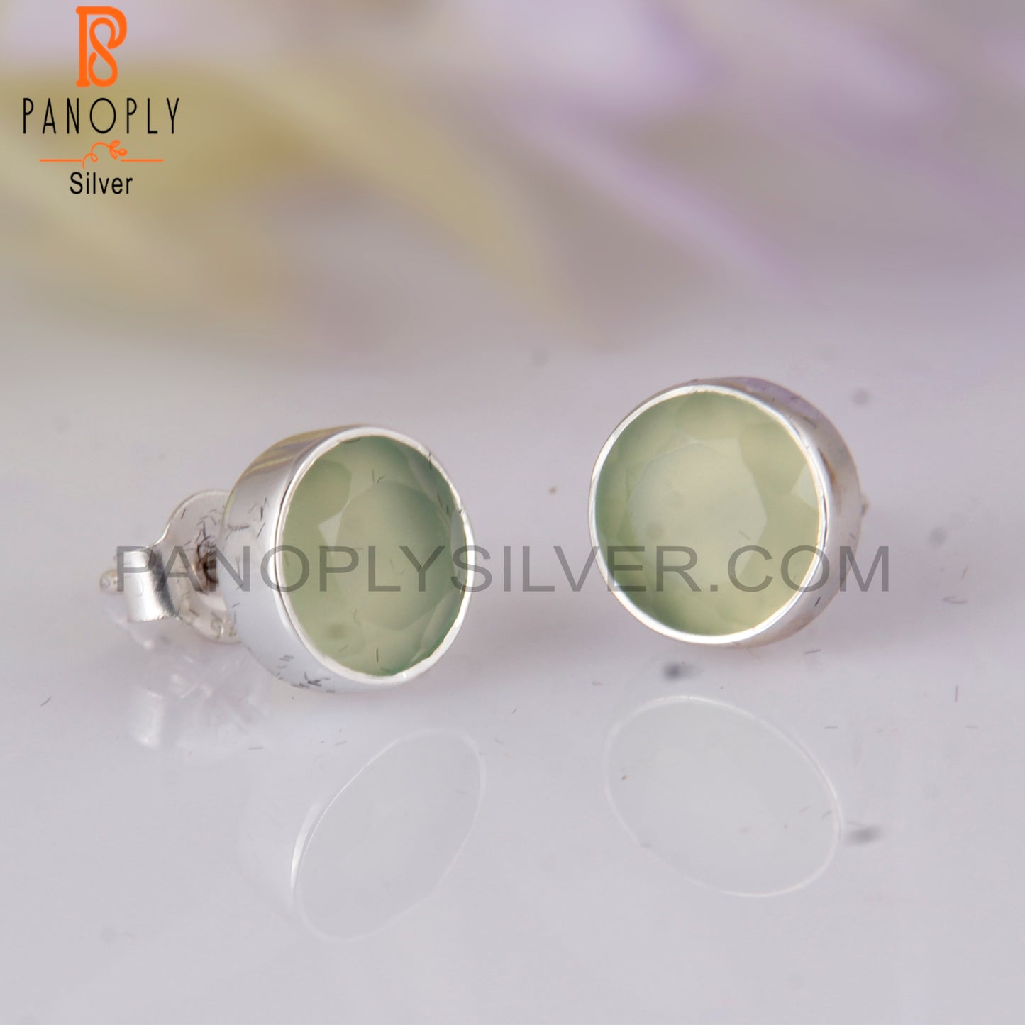 Prehnite Chalcedony Round 925 Sterling Silver Studs Earrings