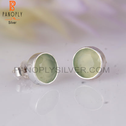 Prehnite Chalcedony Round 925 Sterling Silver Studs Earrings