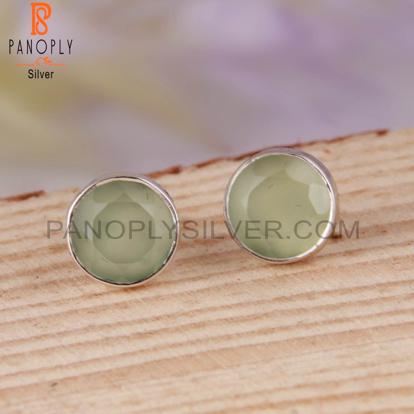 Prehnite Chalcedony Round 925 Sterling Silver Studs Earrings