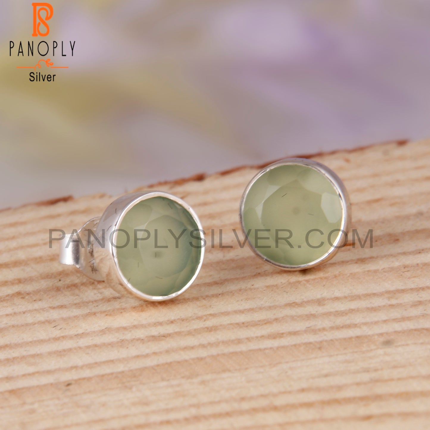 Prehnite Chalcedony Round 925 Sterling Silver Studs Earrings