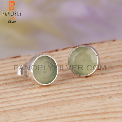 Prehnite Chalcedony Round 925 Sterling Silver Studs Earrings