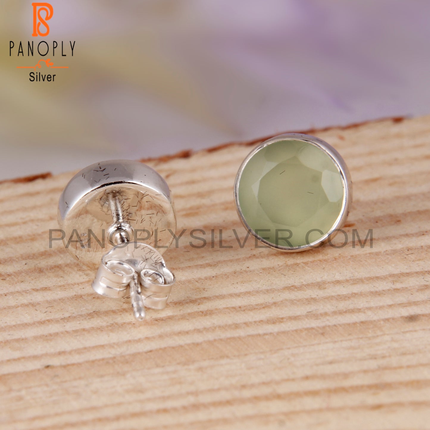 Prehnite Chalcedony Round 925 Sterling Silver Studs Earrings
