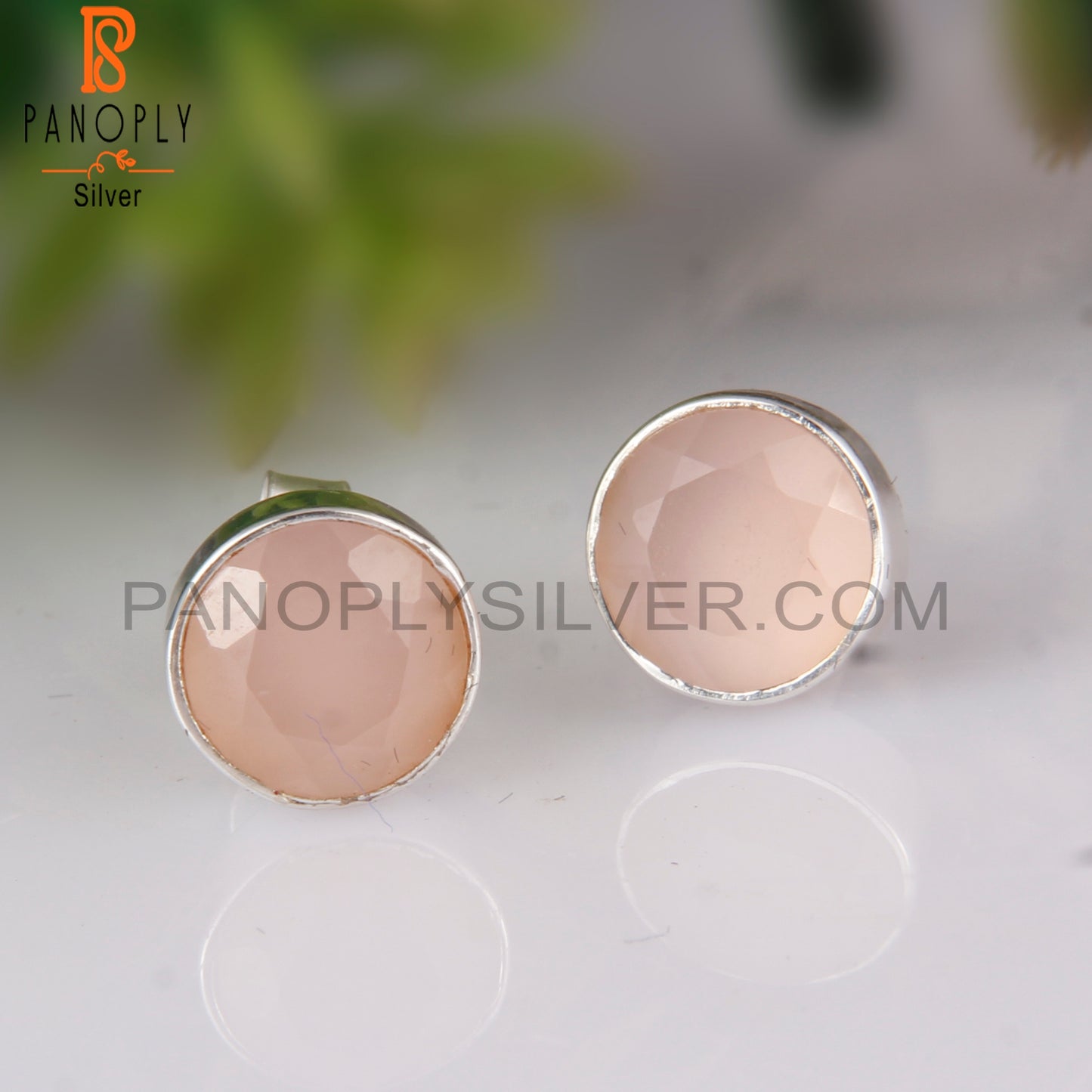 Rose Chalcedony Round Shape 925 Sterling Silver Studs Earrings