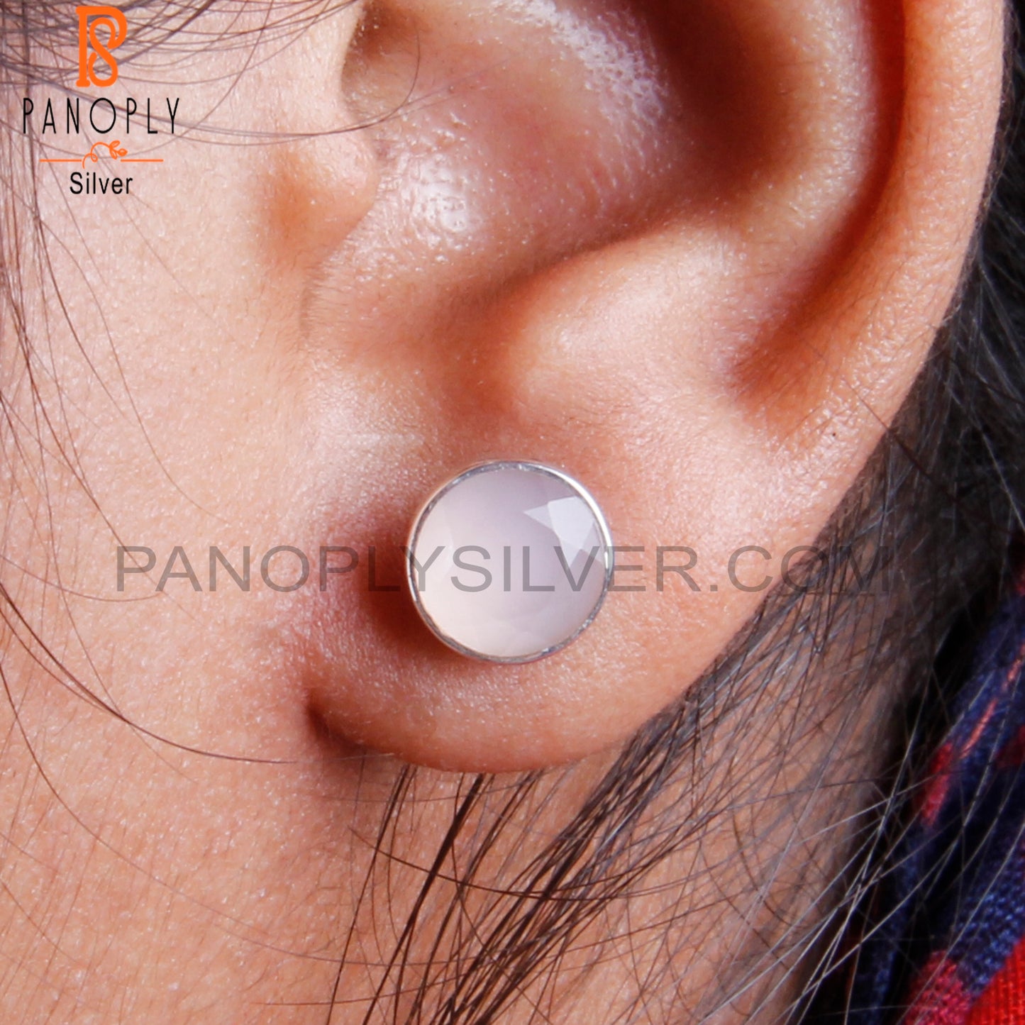 Rose Chalcedony Round Shape 925 Sterling Silver Studs Earrings