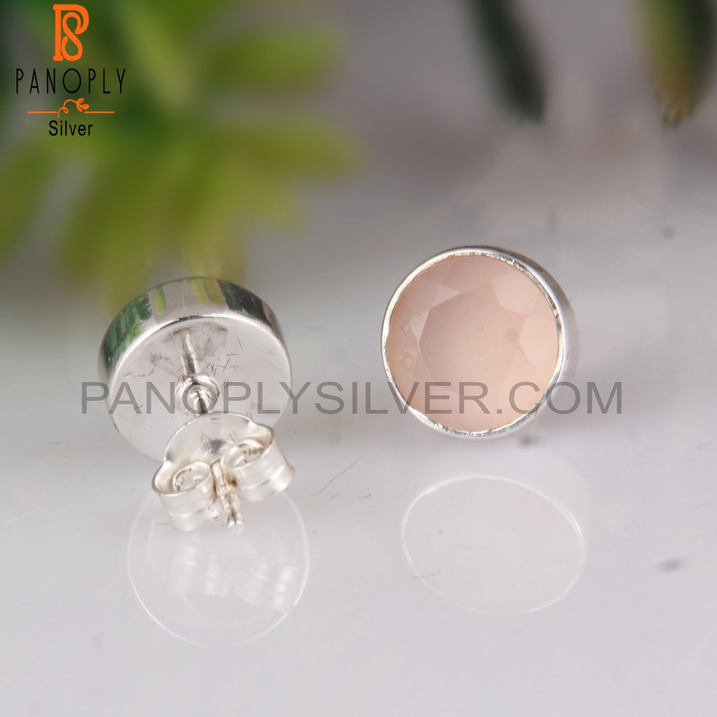 Rose Chalcedony Round Shape 925 Sterling Silver Studs Earrings