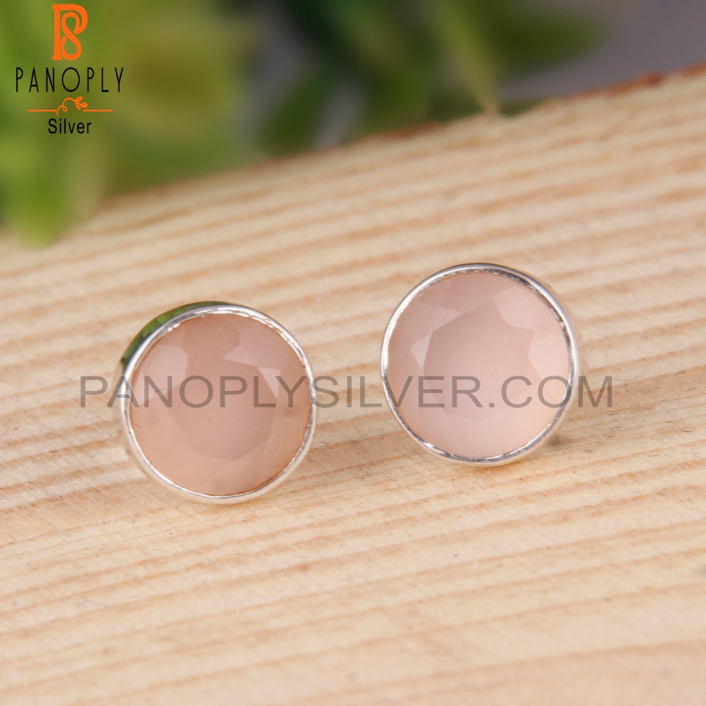 Rose Chalcedony Round Shape 925 Sterling Silver Studs Earrings