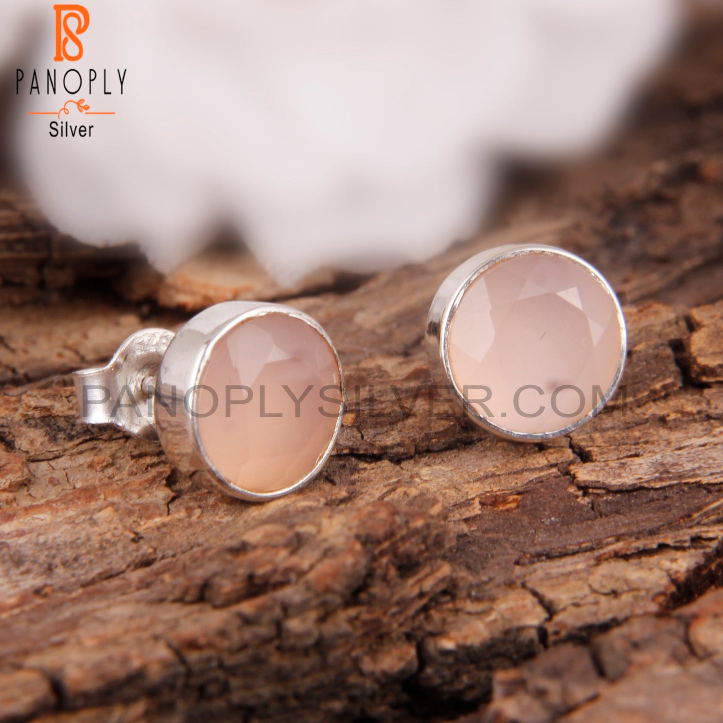 Rose Chalcedony Round Shape 925 Sterling Silver Studs Earrings