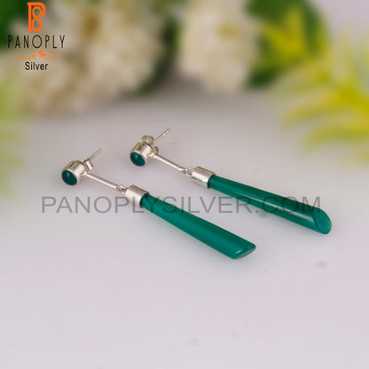 Green Onyx 925 Sterling Silver Long Earrings