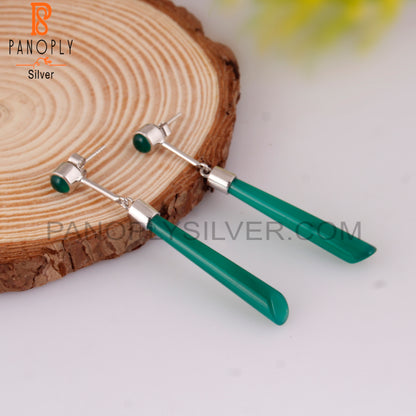 Green Onyx 925 Sterling Silver Long Earrings