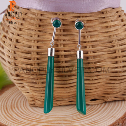 Green Onyx 925 Sterling Silver Long Earrings