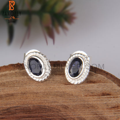 Corundum Blue Cultured Oval 925 Sterling Silver Earrings