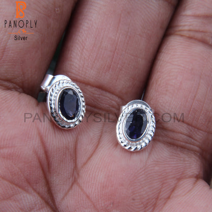 Corundum Blue Cultured Oval 925 Sterling Silver Earrings