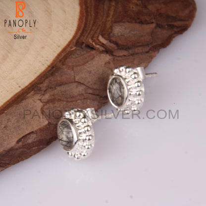 Aesthetic Black Rutile 925 Stamp Sterling Silver Earrings