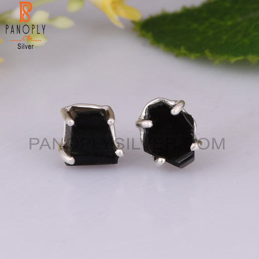 Black Obsidian Rough 925 Sterling Silver Earrings