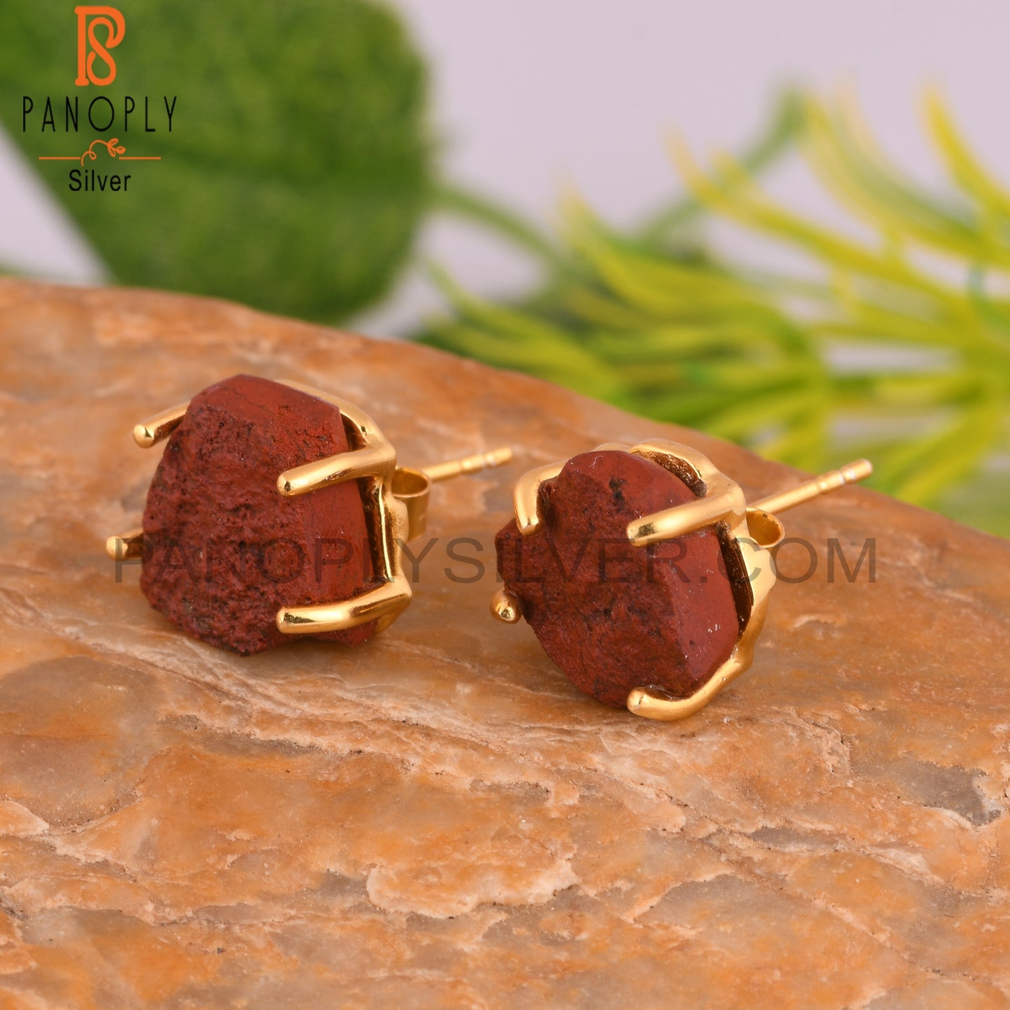 Red Jasper Rough 925 Sterling Silver Stud Earrings