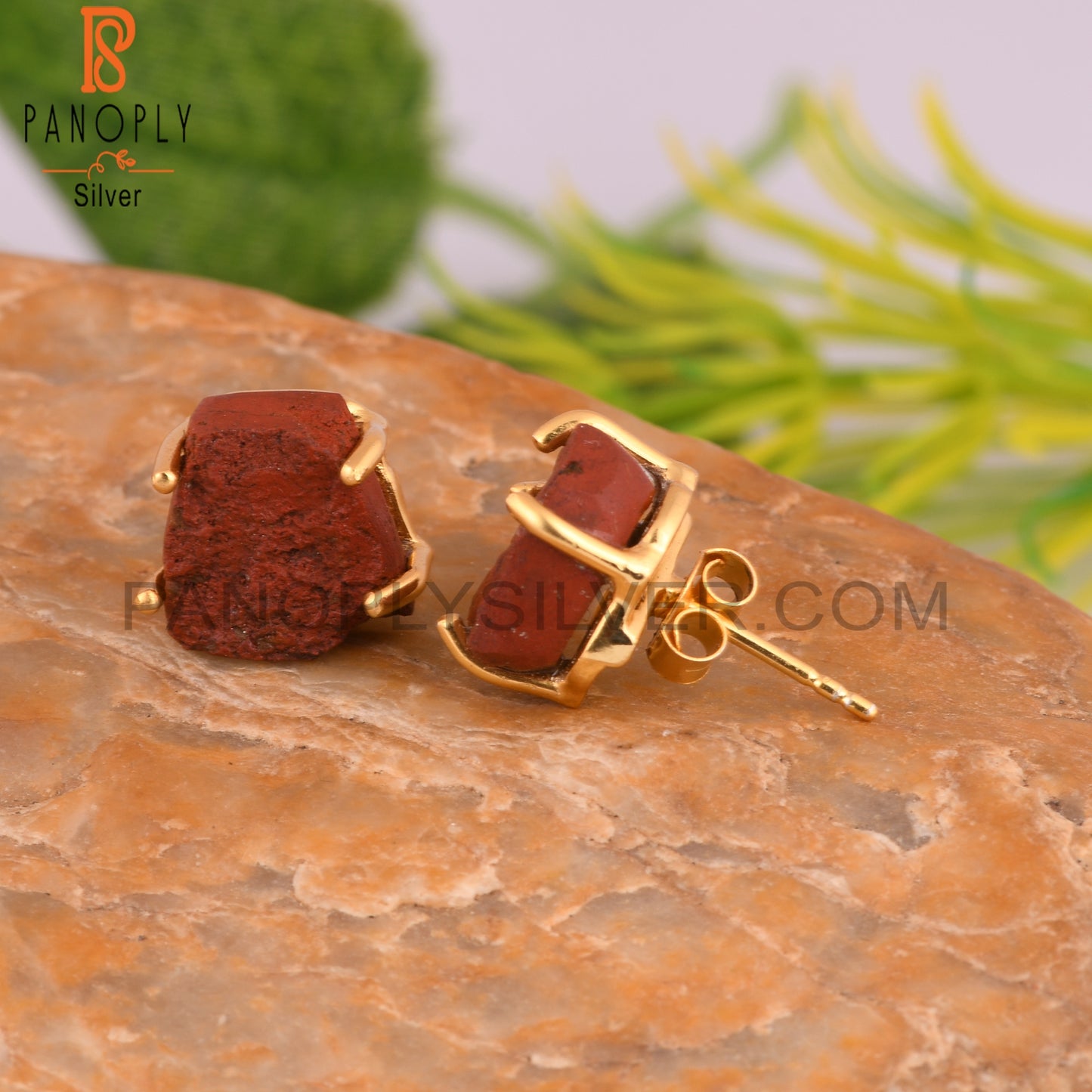 Red Jasper Rough 925 Sterling Silver Stud Earrings