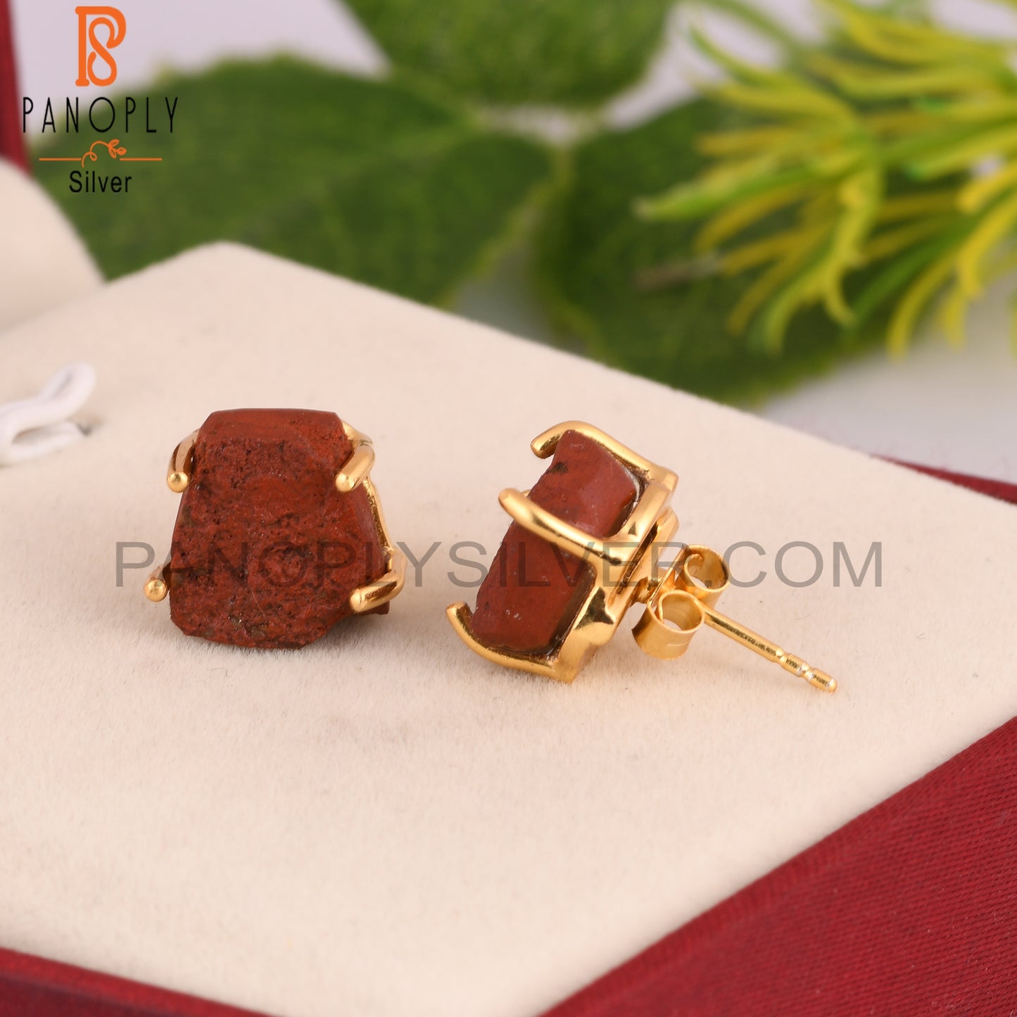 Red Jasper Rough 925 Sterling Silver Stud Earrings