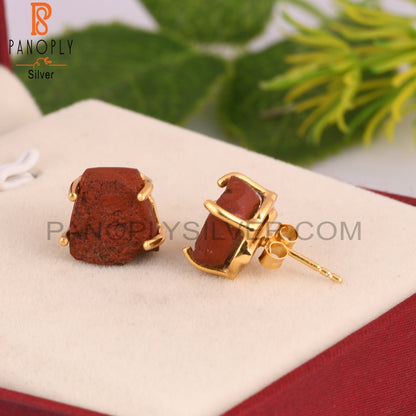 Red Jasper Rough 925 Sterling Silver Stud Earrings