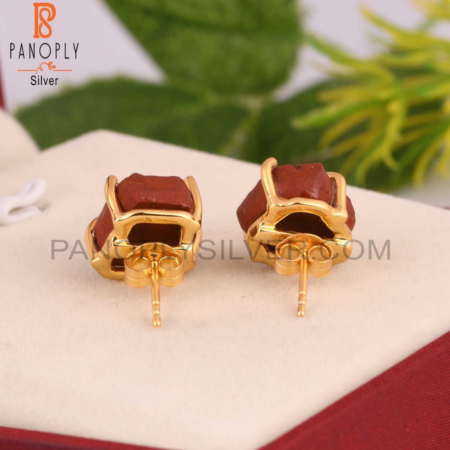Red Jasper Rough 925 Sterling Silver Stud Earrings