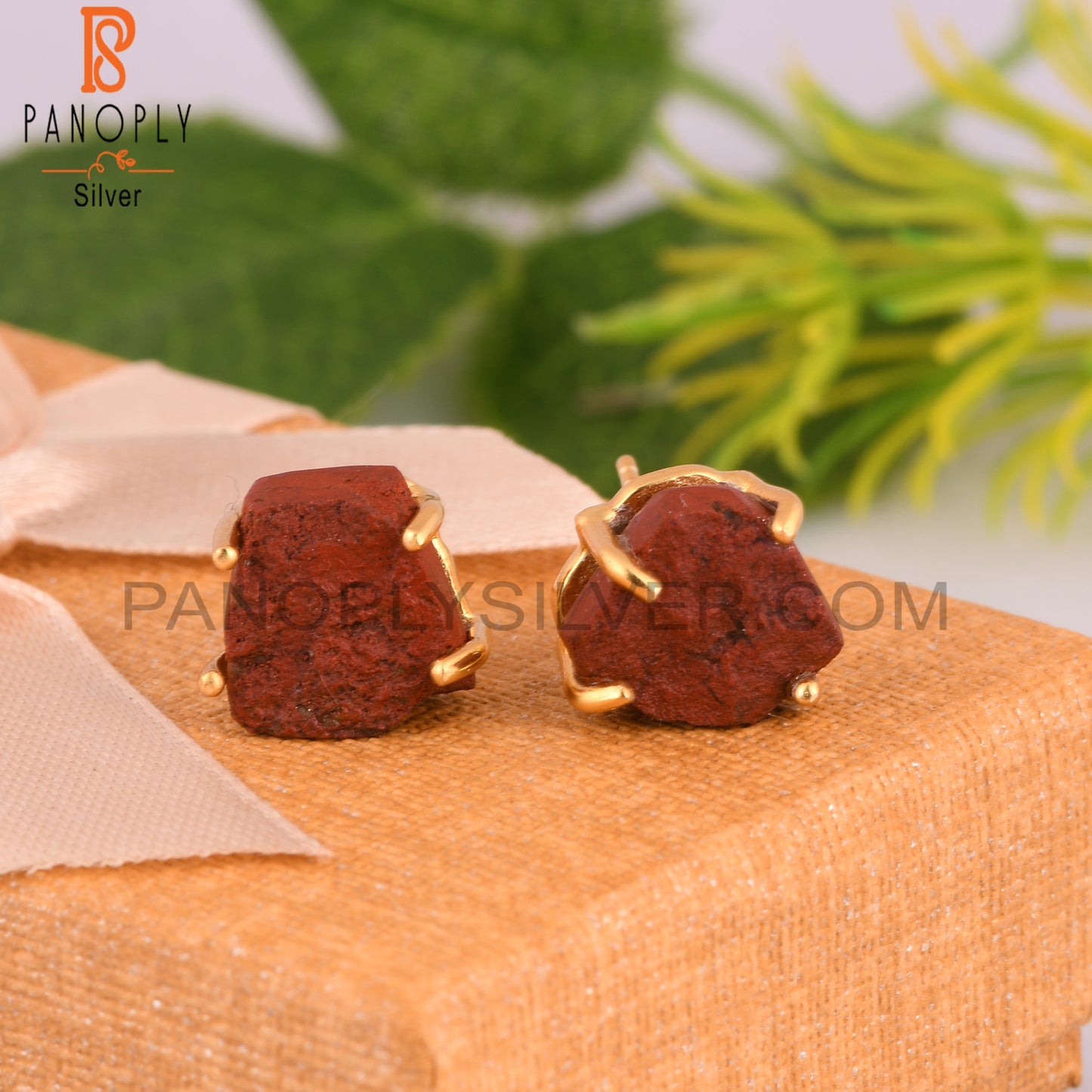 Red Jasper Rough 925 Sterling Silver Stud Earrings