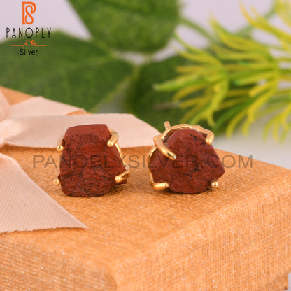 Red Jasper Rough 925 Sterling Silver Stud Earrings