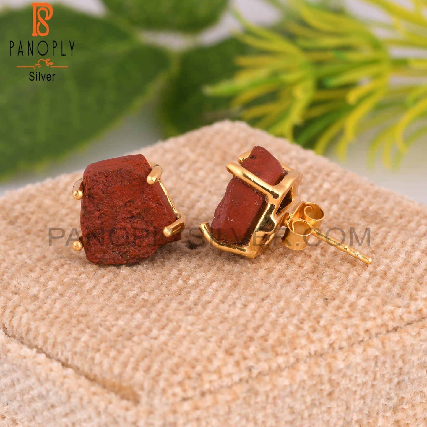 Red Jasper Rough 925 Sterling Silver Stud Earrings