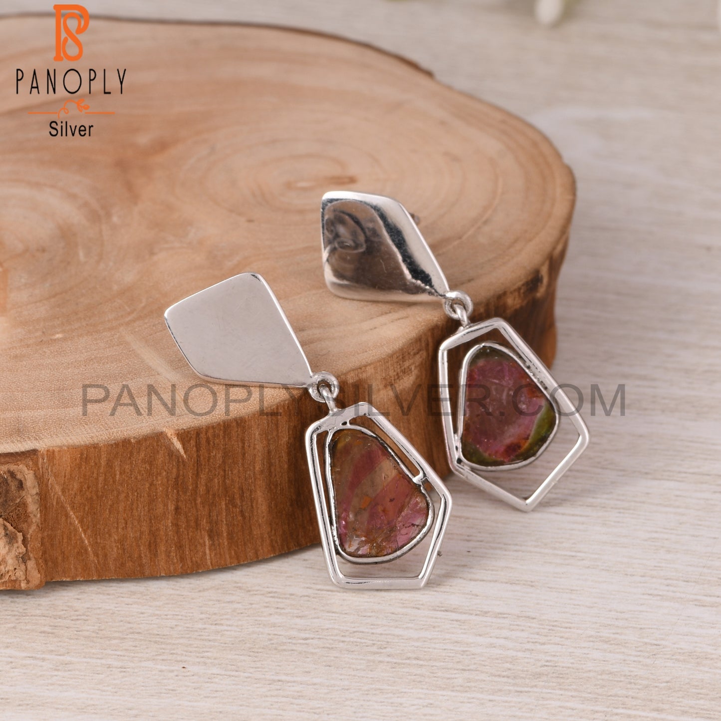 Bio Tourmaline 925 Sterling Silver Dangle Earrings