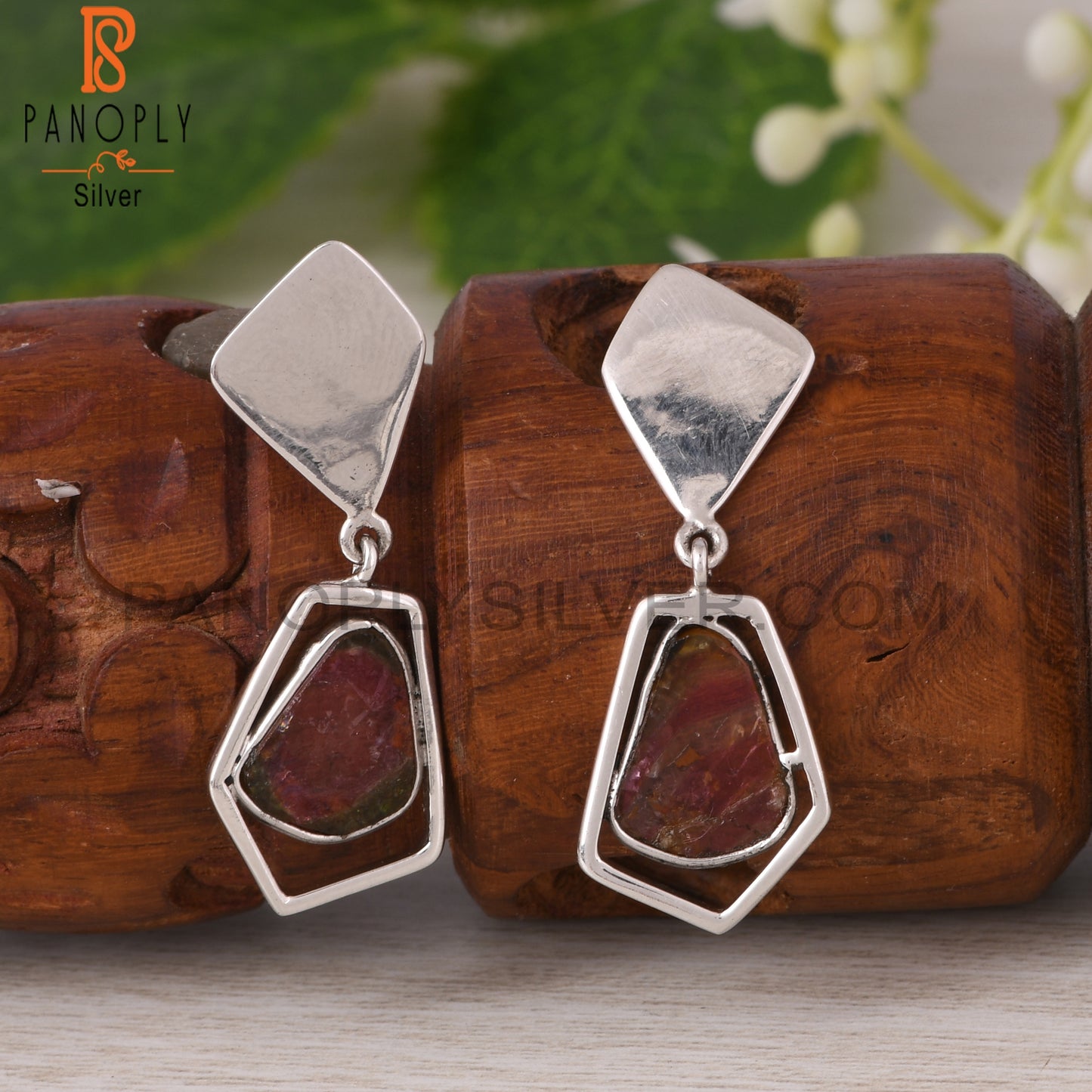 Bio Tourmaline 925 Sterling Silver Dangle Earrings