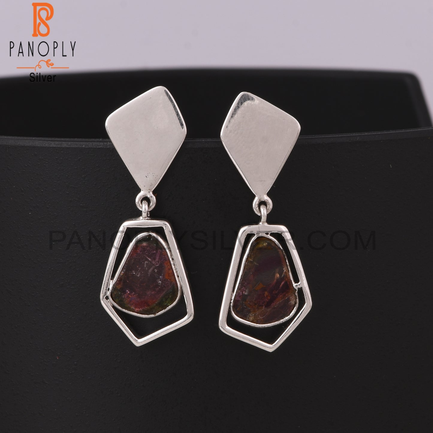 Bio Tourmaline 925 Sterling Silver Dangle Earrings