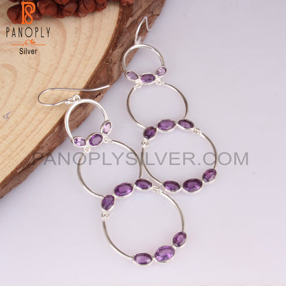 Amethyst Oval 925 Sterling Silver Purple Earrings