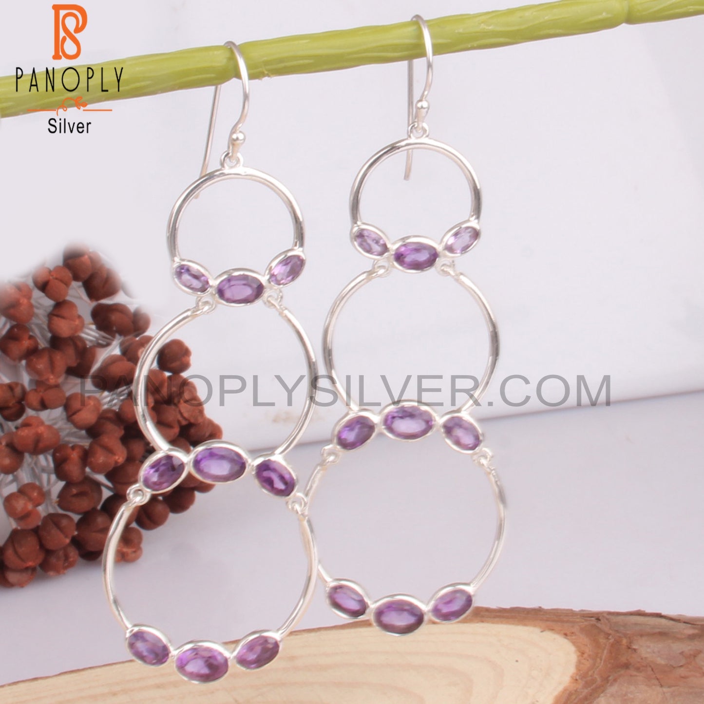 Amethyst Oval 925 Sterling Silver Purple Earrings