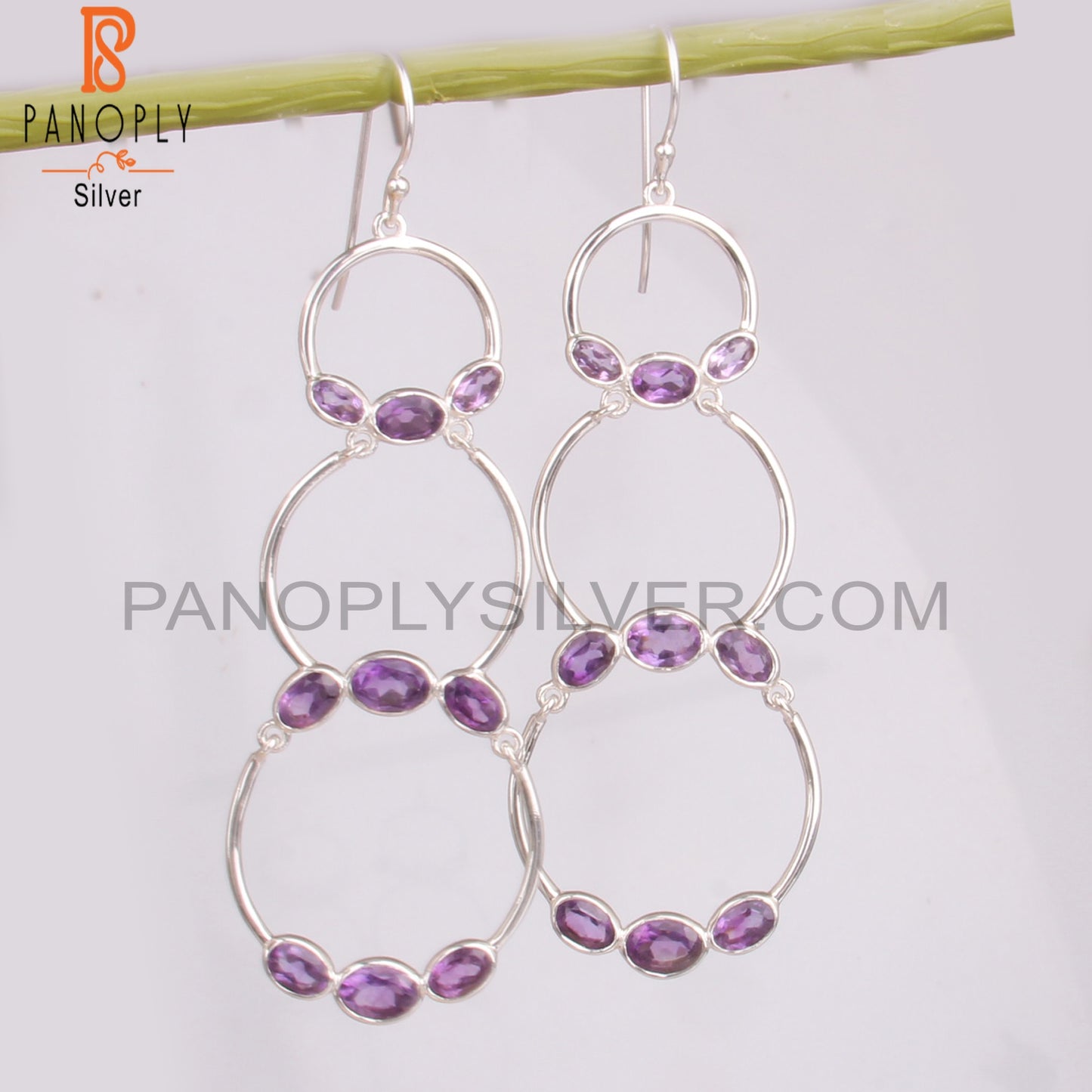 Amethyst Oval 925 Sterling Silver Purple Earrings