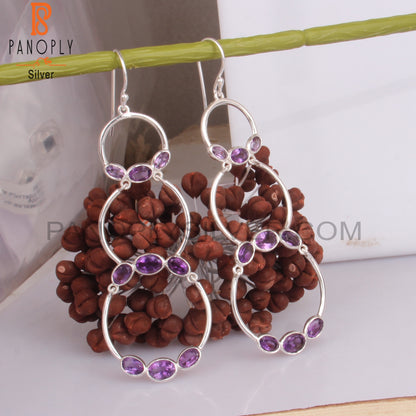 Amethyst Oval 925 Sterling Silver Purple Earrings