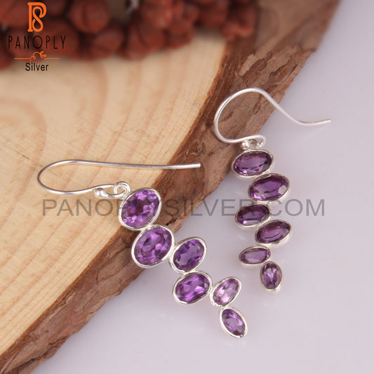 Amethyst Oval 925 Sterling Silver Dangle Earrings