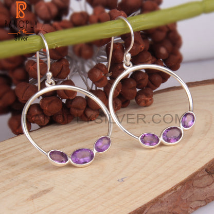 Amethyst Oval 925 Sterling Silver Earrings For Girls