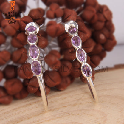 Amethyst Oval 925 Sterling Silver Wedding Earrings
