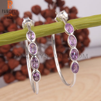 Amethyst Oval 925 Sterling Silver Wedding Earrings