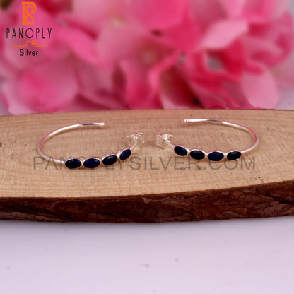 Lapis Round 925 Sterling Silver Hoop Earrings
